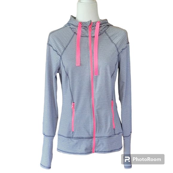 90 Degree by Reflex Striped Hooded Running Track Jacket with Thumbholes NEW - Picture 1 of 9